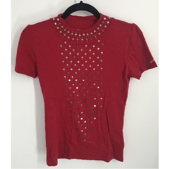 Mi Mi Sol girls lot of 2 red blue short sleeve sequined sweater top sz 14y - Picture 4 of 8